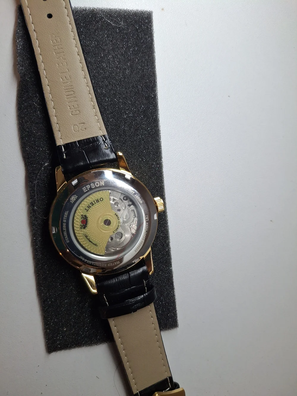 Orient Men’s Gold Case Black Leather Watch with White Dial